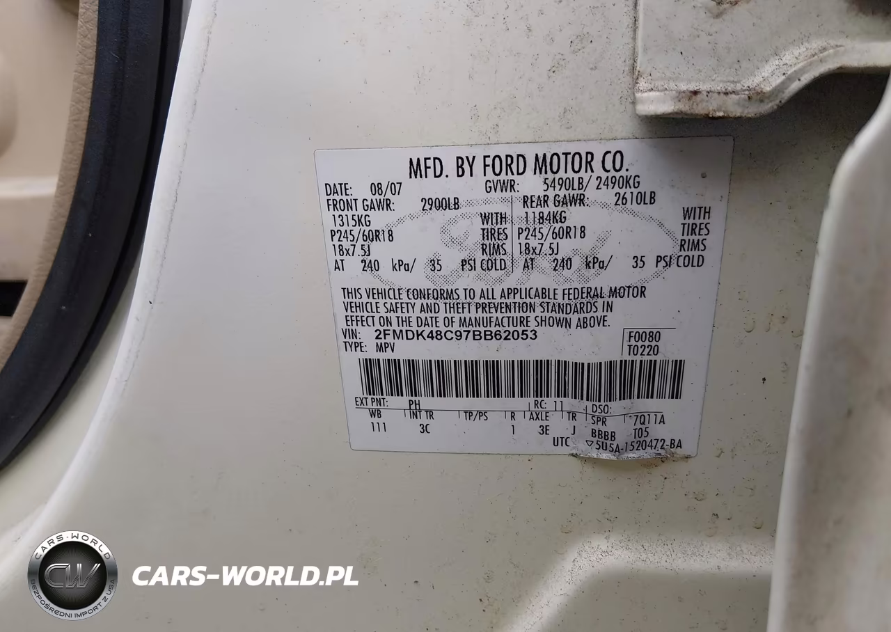 2007 Ford Edge Sel VIN:2FMDK48C97BB62053 - 9