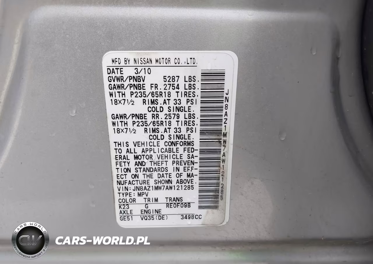 2010 Nissan Murano Sl VIN:JN8AZ1MW7AW121285 - 9