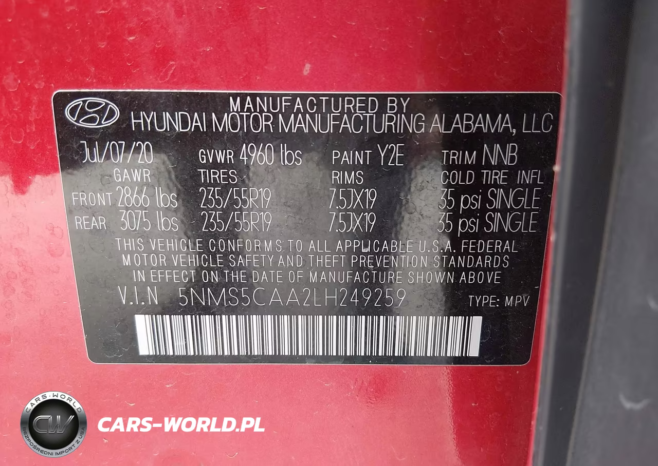 2020 Hyundai Santa Fe Limited 2.0T VIN:5NMS5CAA2LH249259 - 9