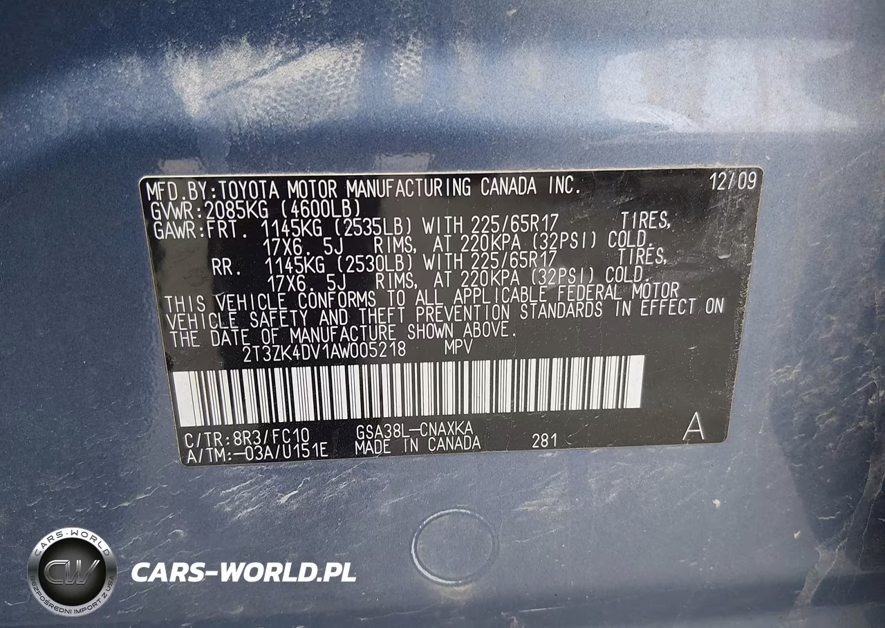 2010 Toyota Rav4 Base V6 VIN:2T3ZK4DV1AW005218 - 9