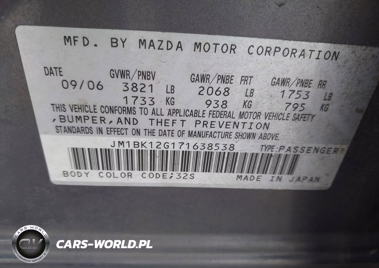 2007 Mazda Mazda3 I VIN:JM1BK12G171638538 - 9