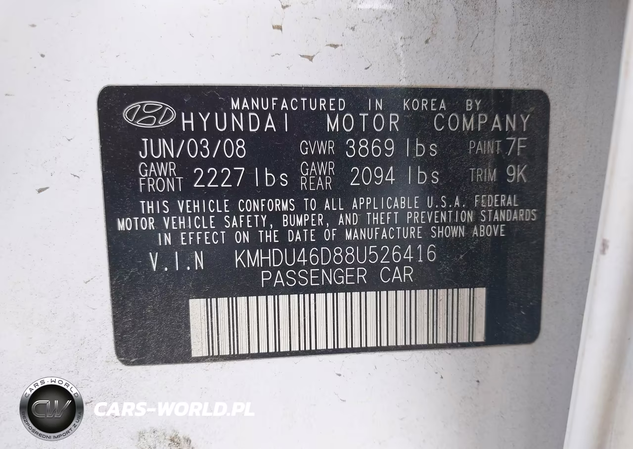 2008 Hyundai Elantra Gls-Se VIN:KMHDU46D88U526416 - 9