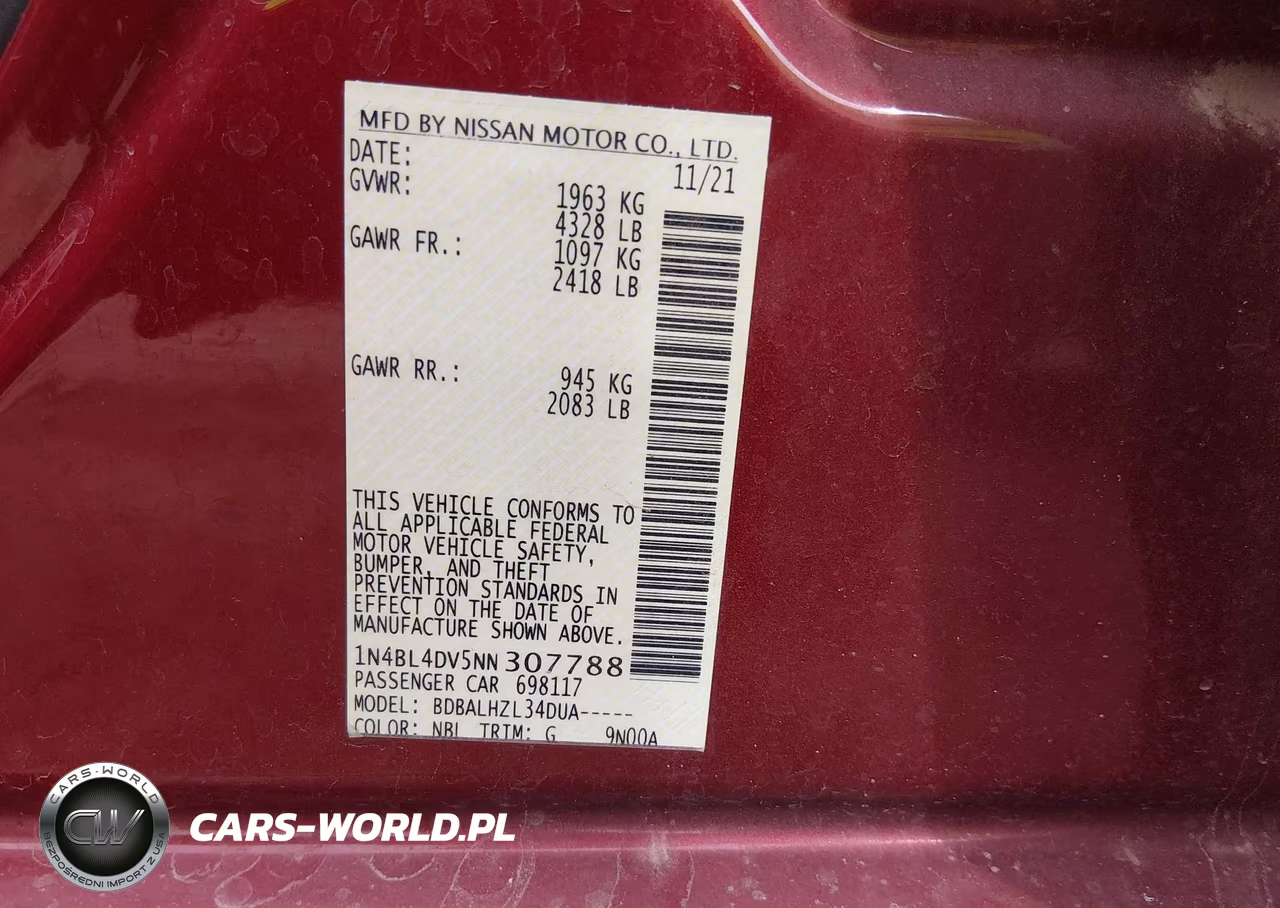 2022 Nissan Altima Sv Fwd VIN:1N4BL4DV5NN307788 - 9