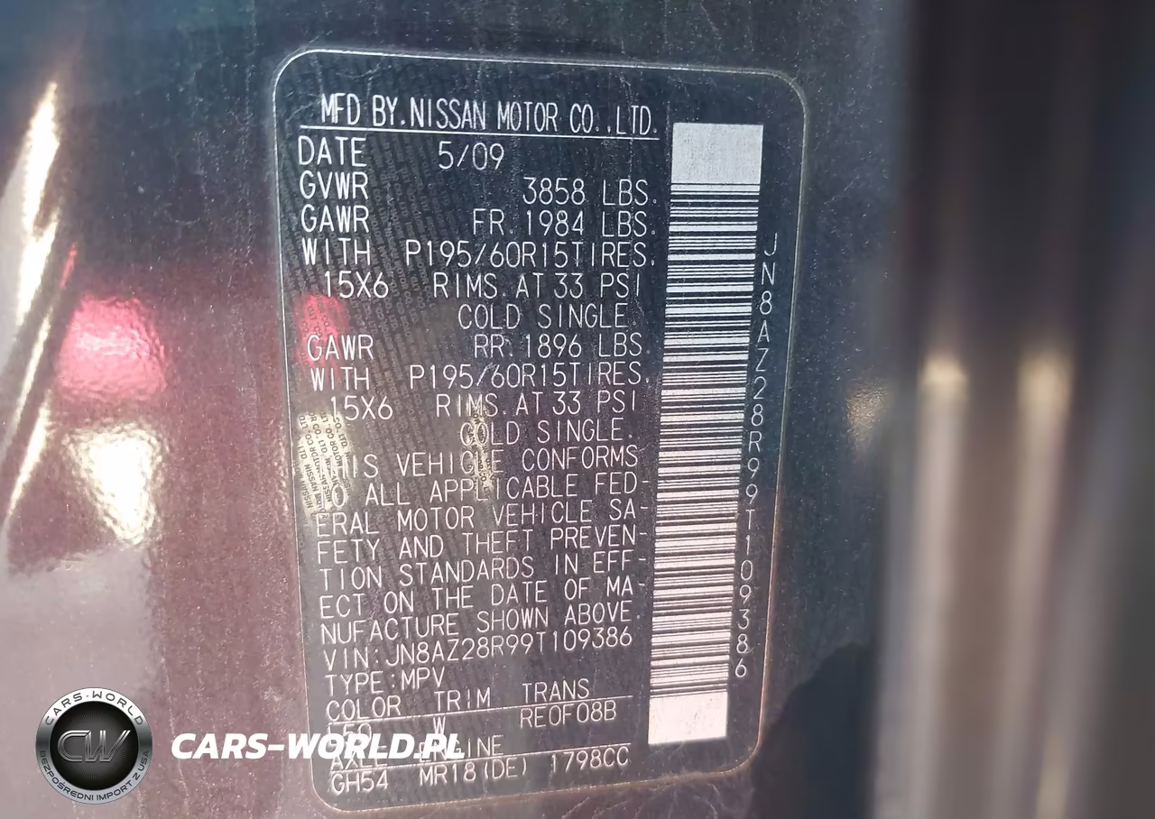 2009 Nissan Cube 1.8S VIN:JN8AZ28R99T109386 - 9