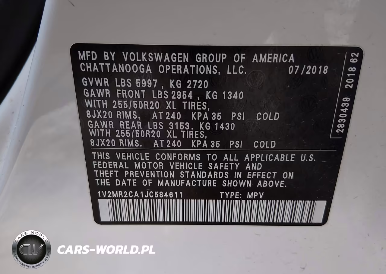 2018 Volkswagen Atlas 3.6L V6 Sel VIN:1V2MR2CA1JC584611 - 9