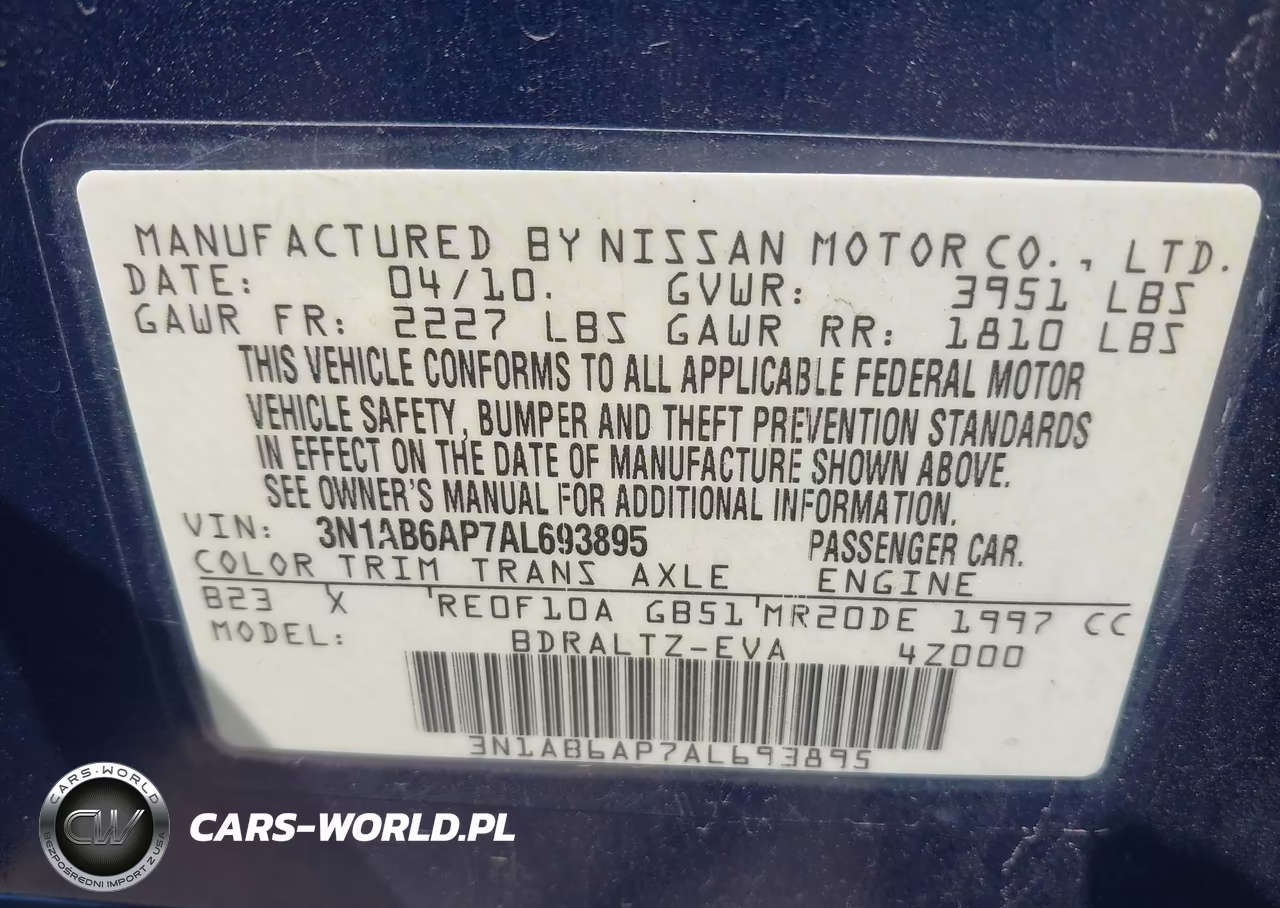 2010 Nissan Sentra 2.0S VIN:3N1AB6AP7AL693895 - 9