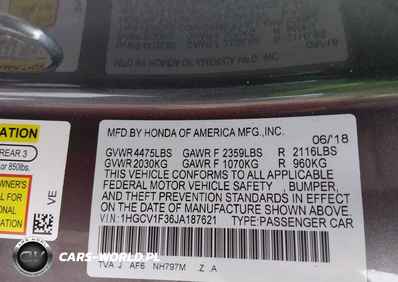 2018 Honda Accord Sport VIN:1HGCV1F36JA187621 - 9