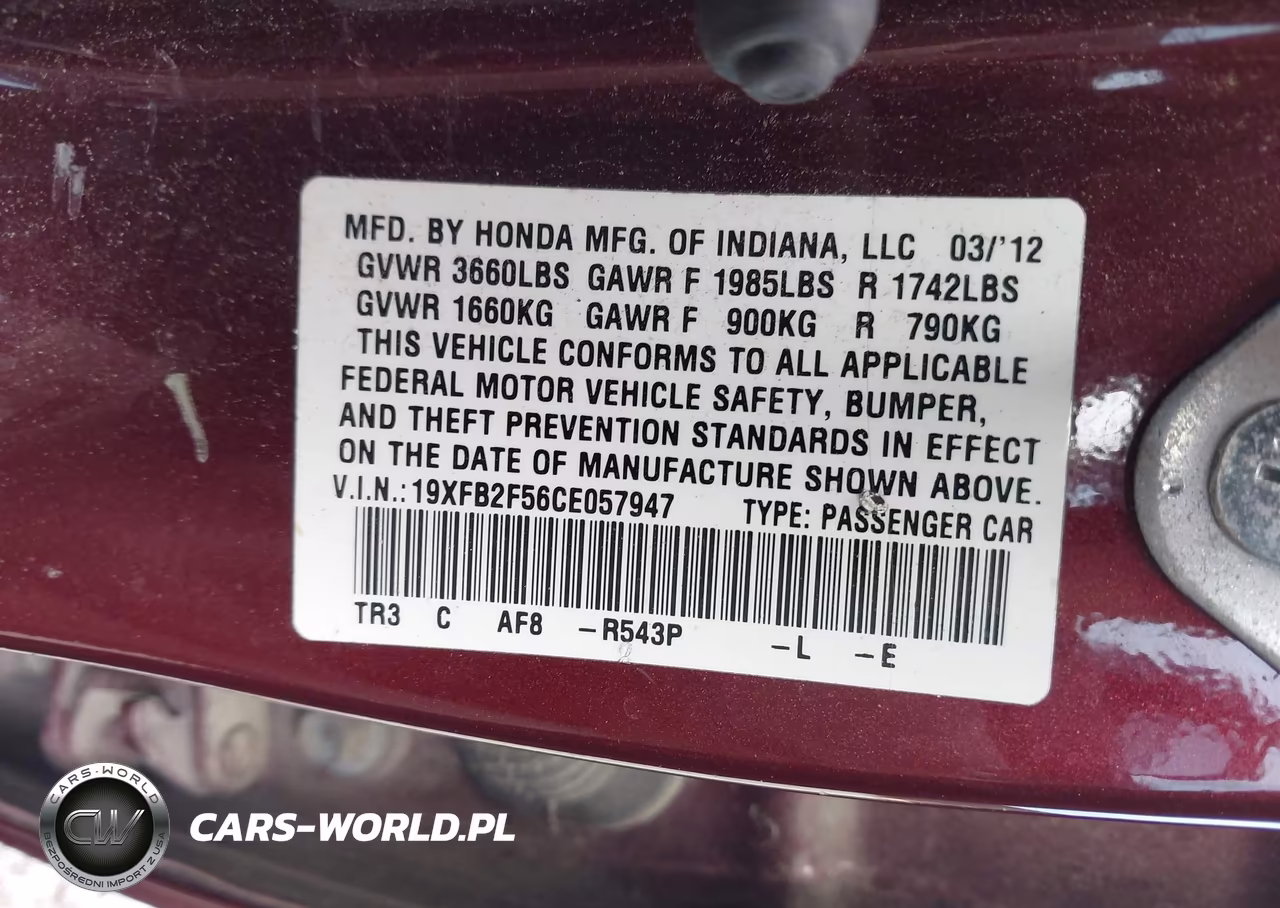 2012 Honda Civic Lx VIN:19XFB2F56CE057947 - 9