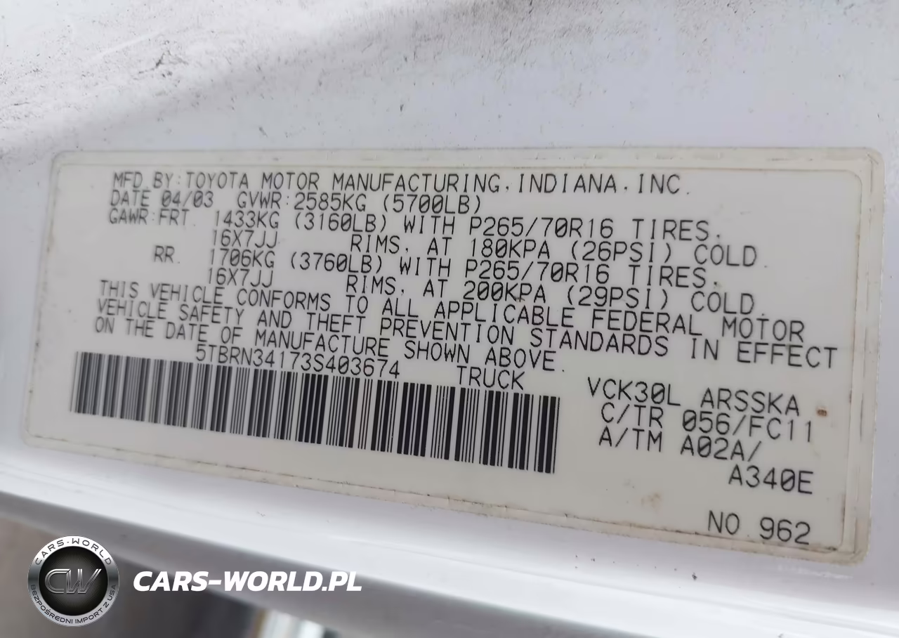 2003 Toyota Tundra Sr5 VIN:5TBRN34173S403674 - 9