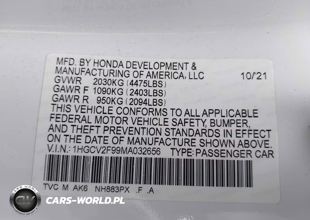 2021 Honda Accord Touring VIN:1HGCV2F99MA032656 - 9