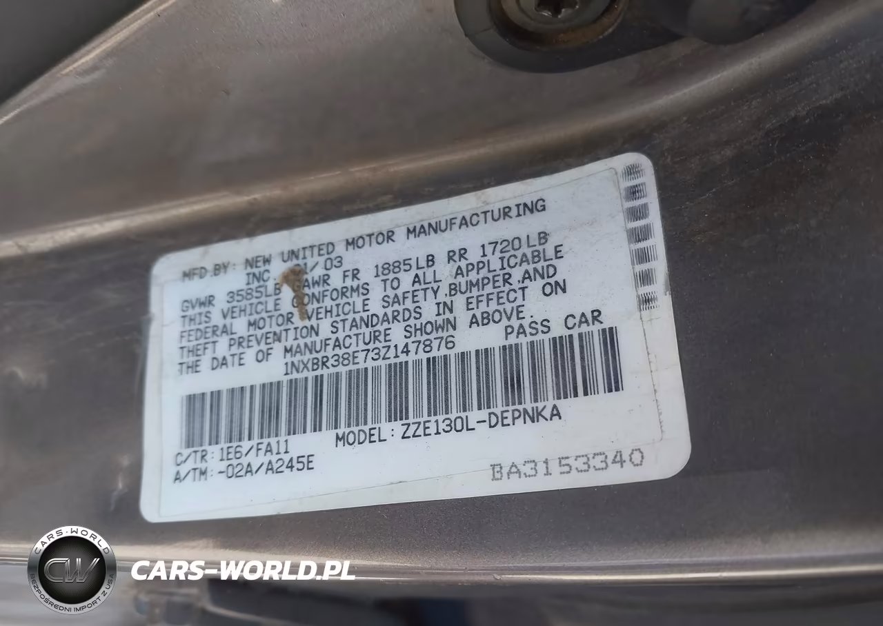 2003 Toyota Corolla Le VIN:1NXBR38E73Z147876 - 9