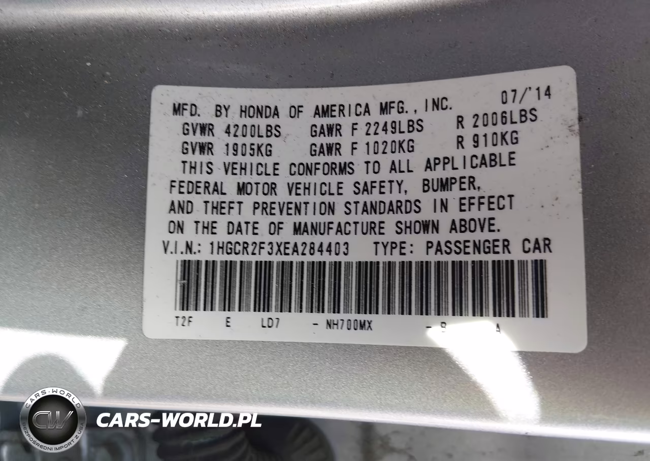 2014 Honda Accord Lx VIN:1HGCR2F3XEA284403 - 9