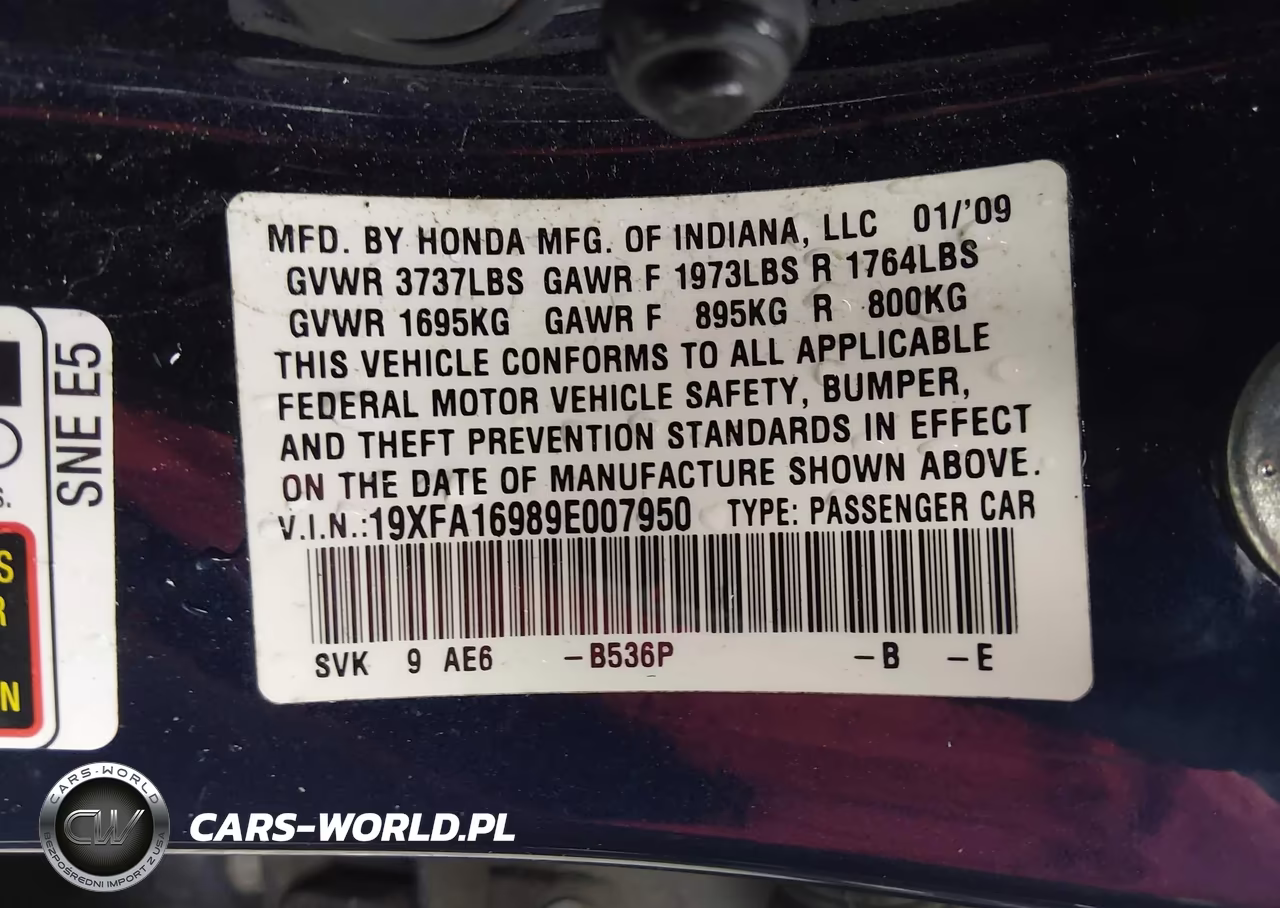 2009 Honda Civic Ex-L VIN:19XFA16989E007950 - 9