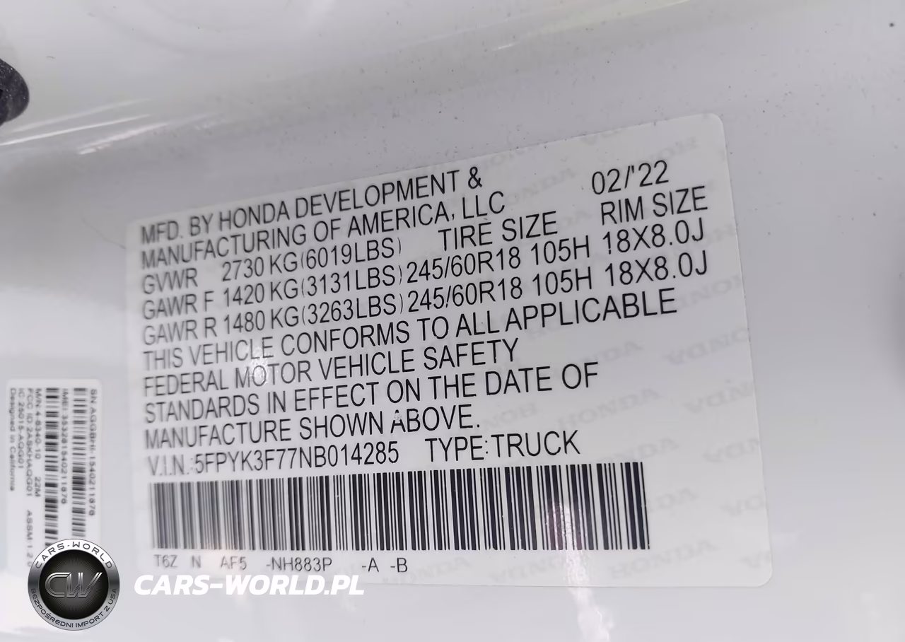 2022 Honda Ridgeline Rtl-E VIN:5FPYK3F77NB014285 - 9