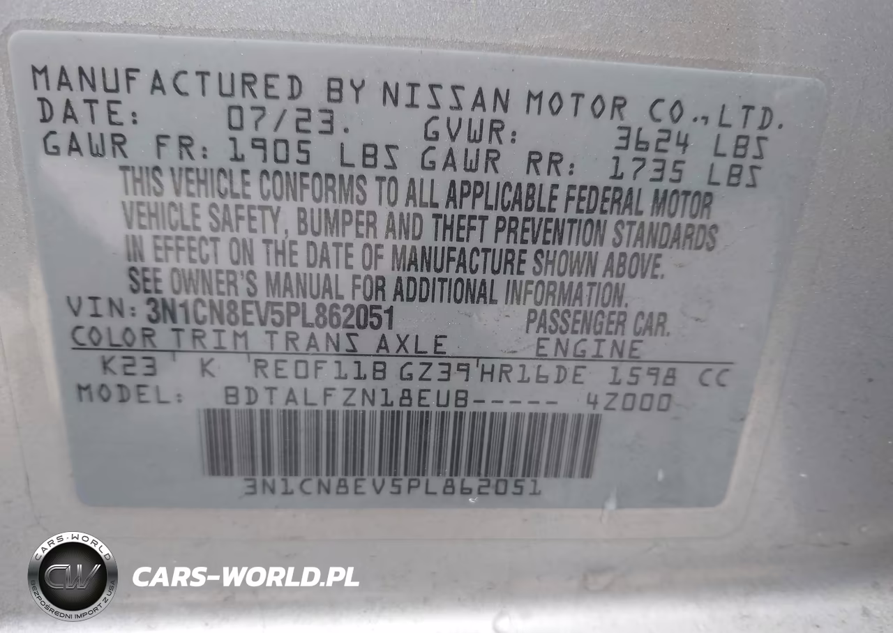 2023 Nissan Versa 1.6 Sv Xtronic Cvt VIN:3N1CN8EV5PL862051 - 9