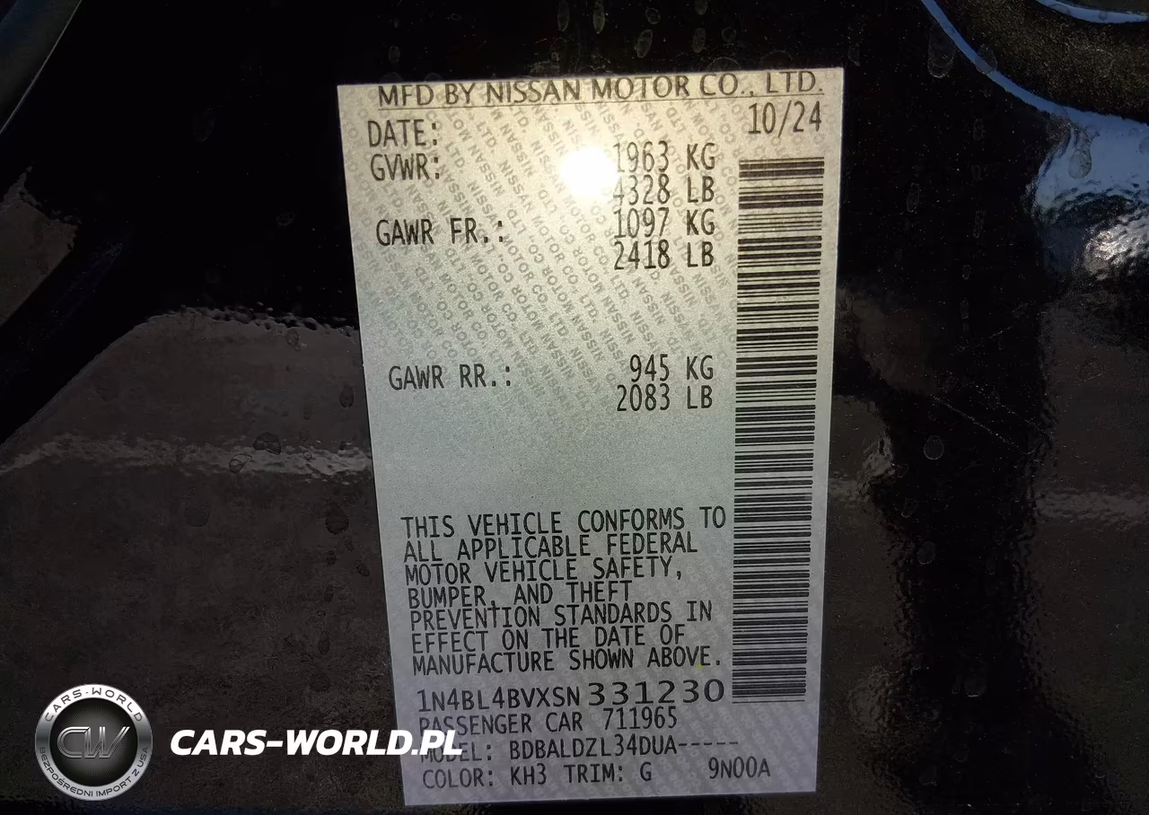 2025 Nissan Altima S Fwd VIN:1N4BL4BVXSN331230 - 9