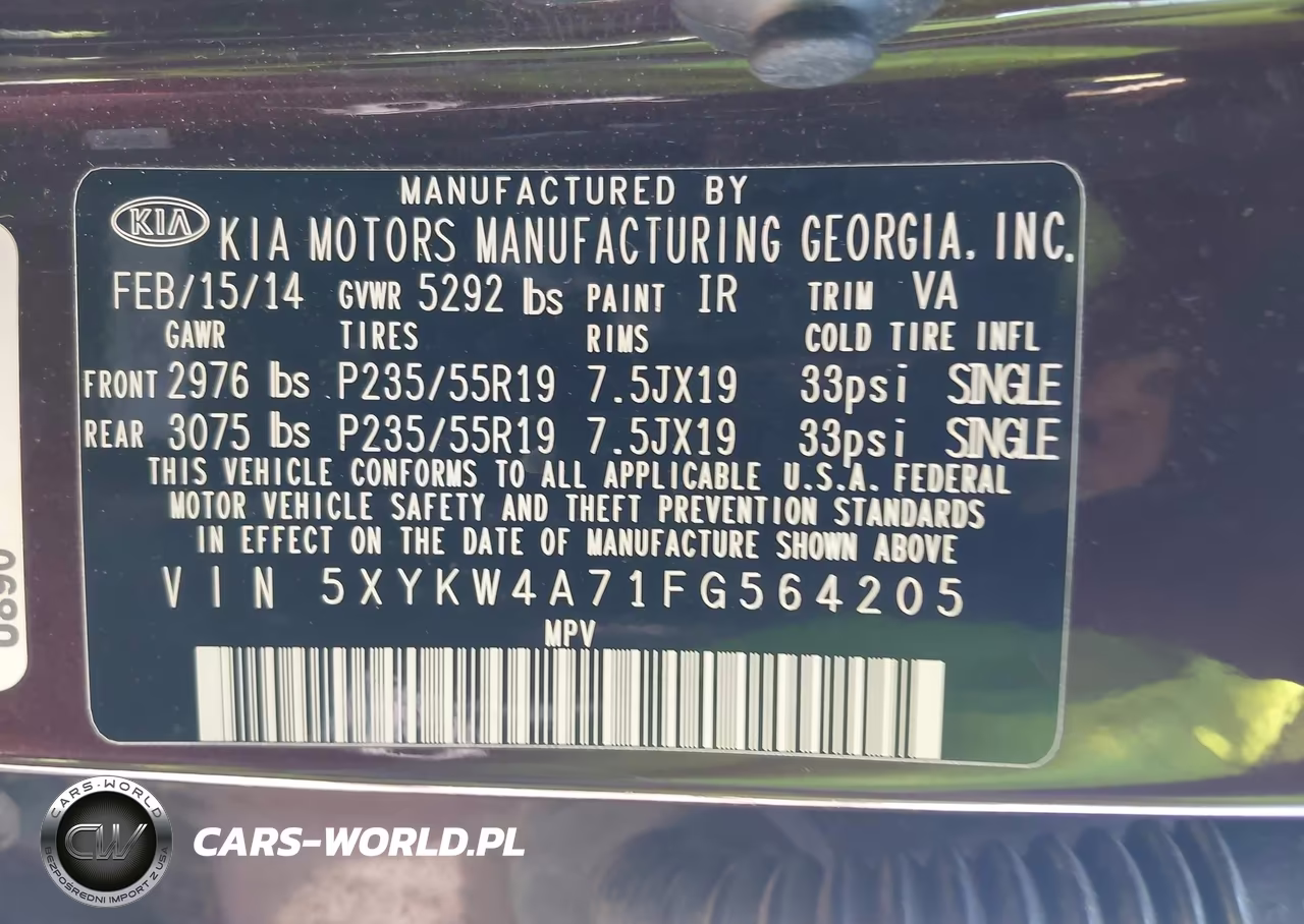 2015 Kia Sorento Sx V6 VIN:5XYKW4A71FG564205 - 9
