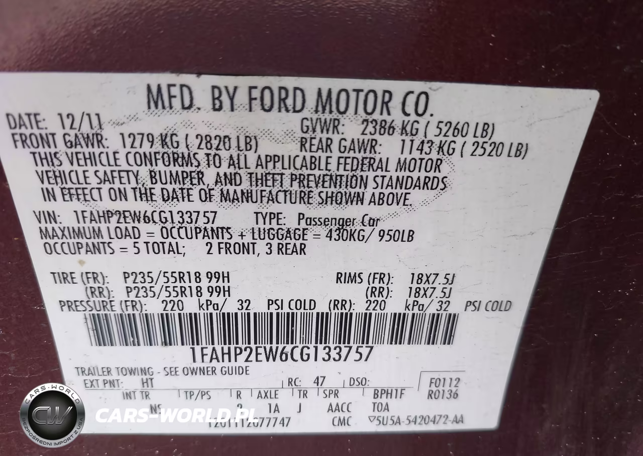 2012 Ford Taurus Sel VIN:1FAHP2EW6CG133757 - 9