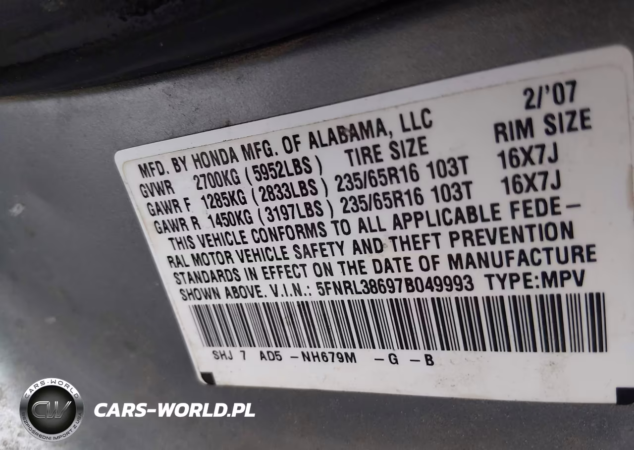 2007 Honda Odyssey Ex-L VIN:5FNRL38697B049993 - 9