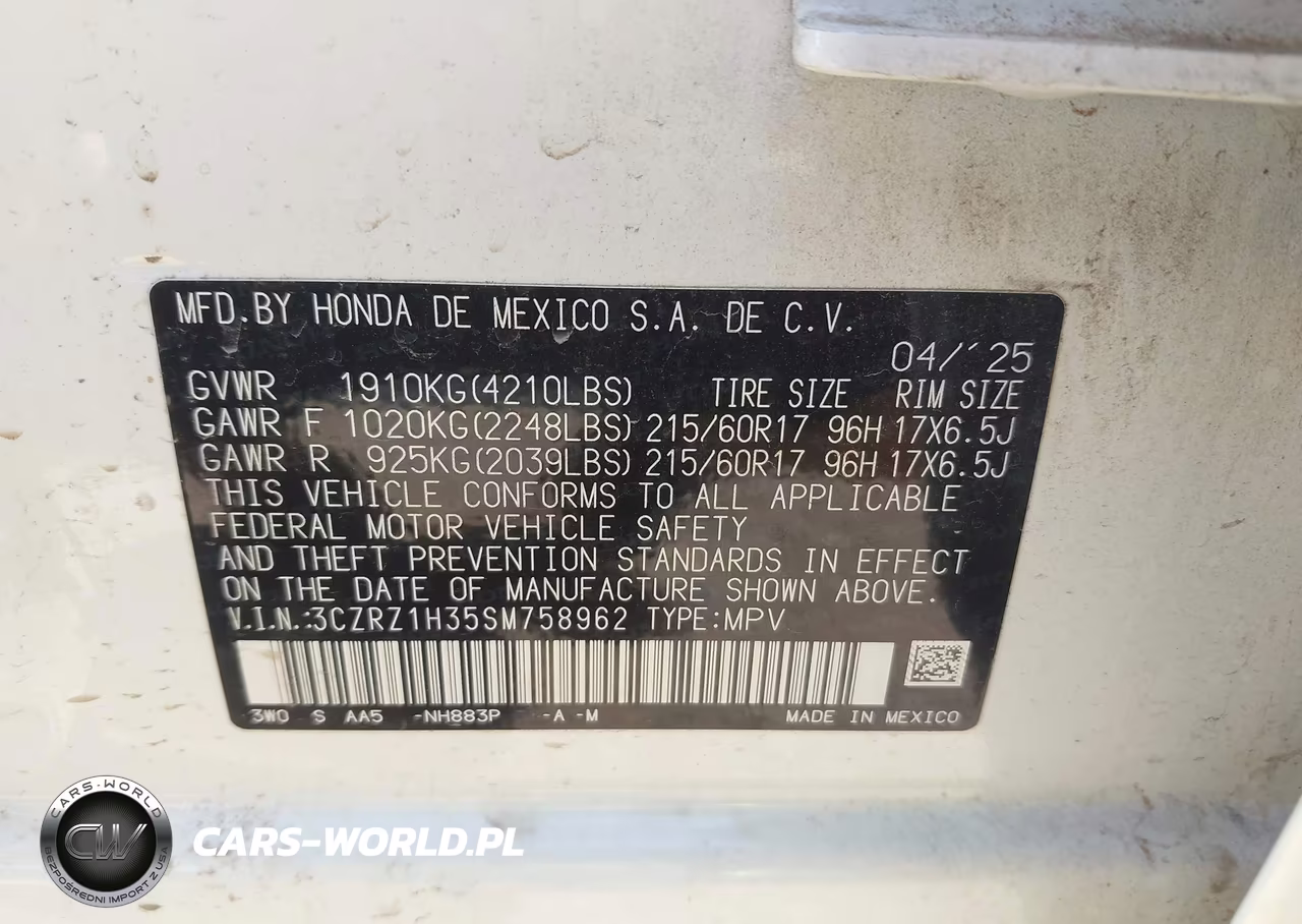 2025 Honda Hr-V 2Wd Lx VIN:3CZRZ1H35SM758962 - 9