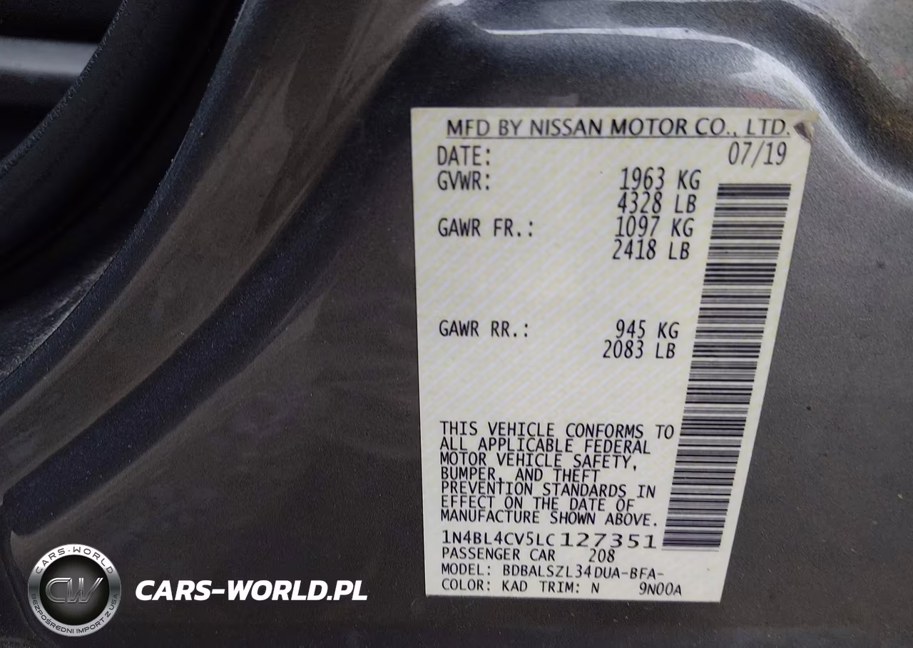 2020 Nissan Altima Sr Fwd VIN:1N4BL4CV5LC127351 - 9