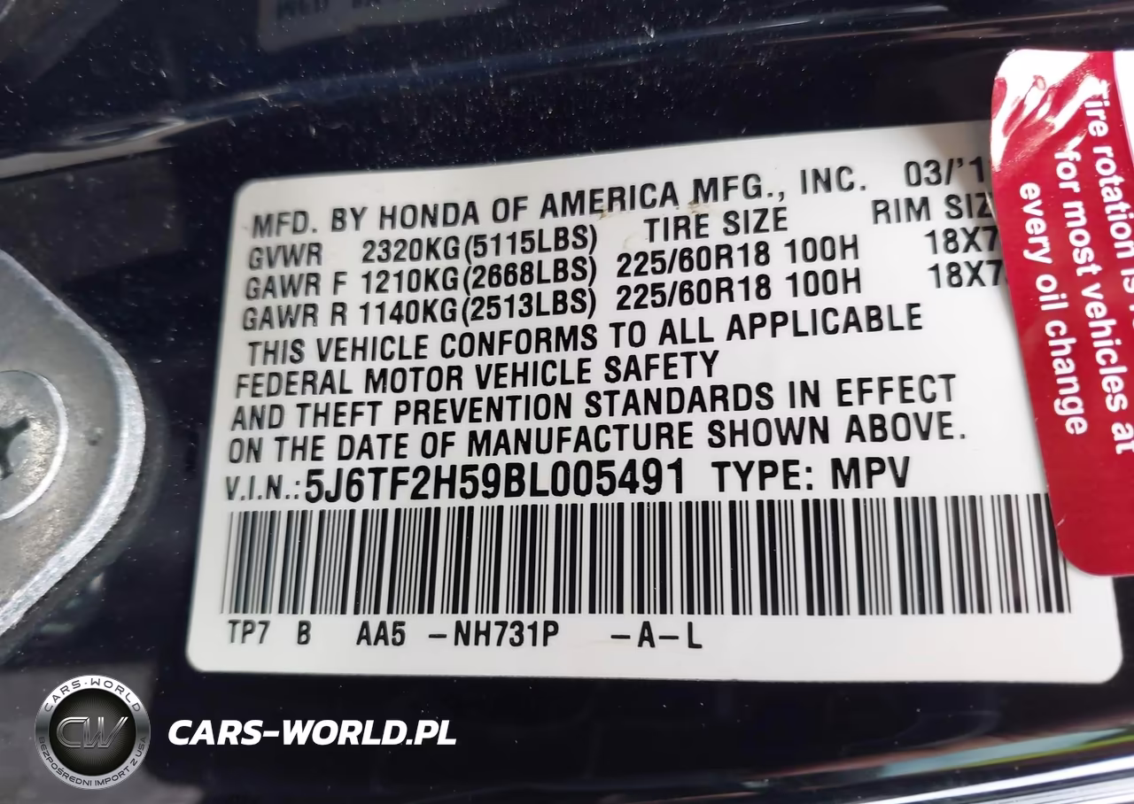 2011 Honda Accord Crosstour Ex-L VIN:5J6TF2H59BL005491 - 9