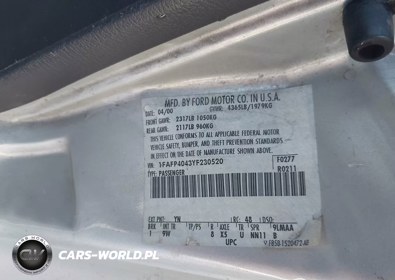 2000 Ford Mustang VIN:1FAFP4043YF230520 - 9