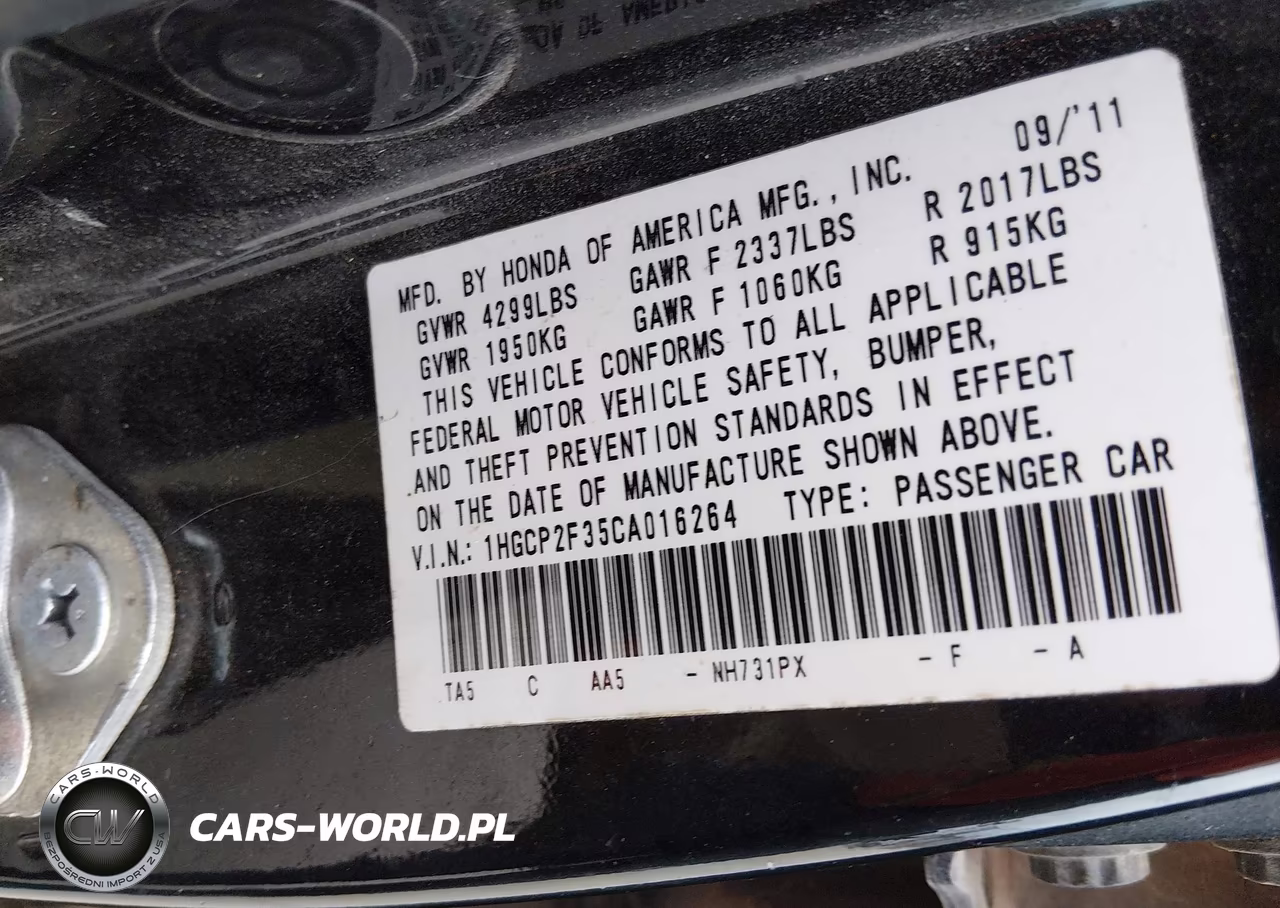 2012 Honda Accord 2.4 Lx VIN:1HGCP2F35CA016264 - 9