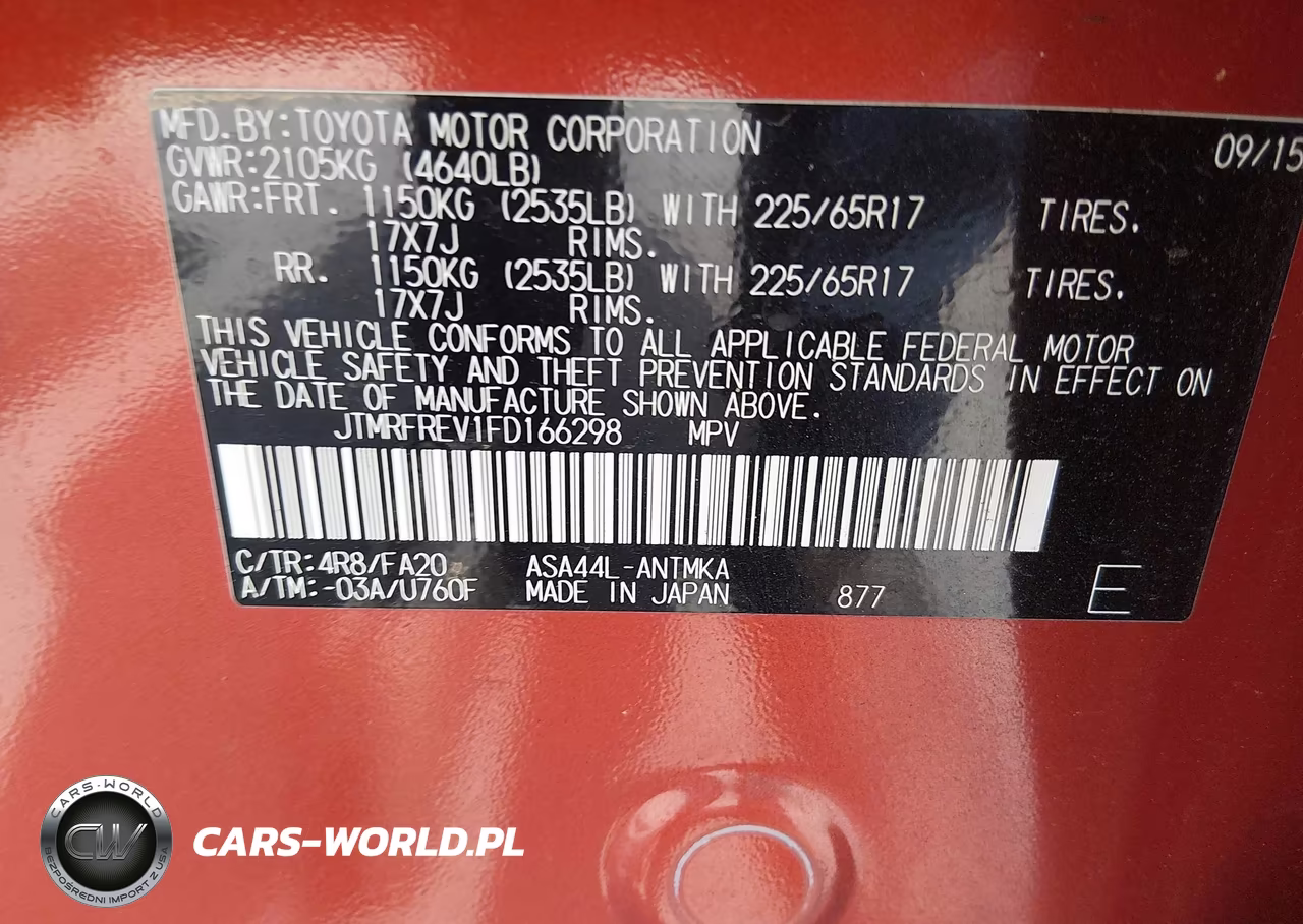 2015 Toyota Rav4 Xle VIN:JTMRFREV1FD166298 - 9