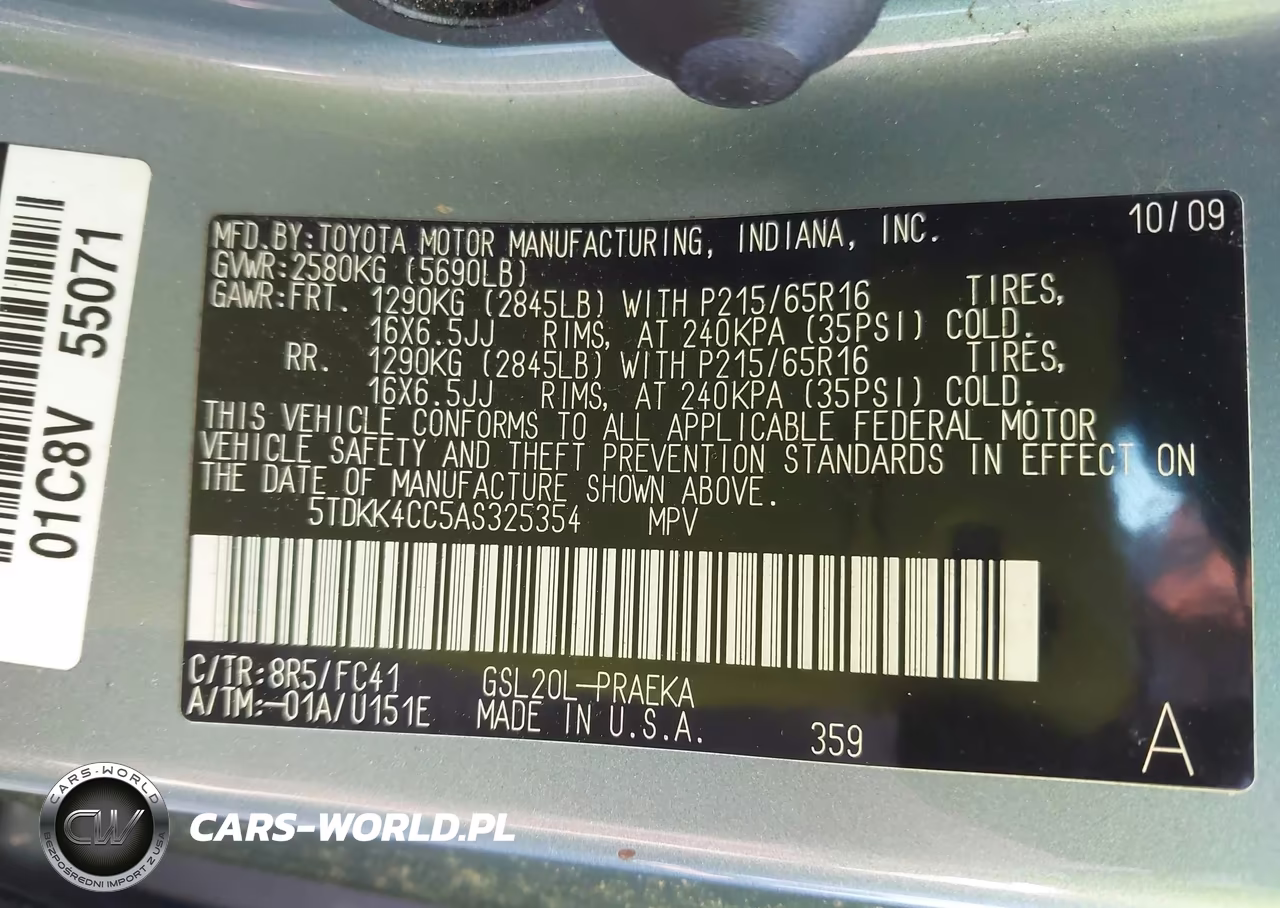 2010 Toyota Sienna Le VIN:5TDKK4CC5AS325354 - 9