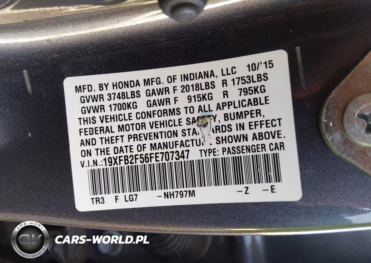 2015 Honda Civic Lx VIN:19XFB2F56FE707347 - 9