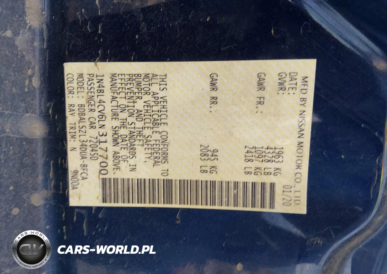 2020 Nissan Altima Sr Fwd VIN:1N4BL4CV6LN317700 - 9
