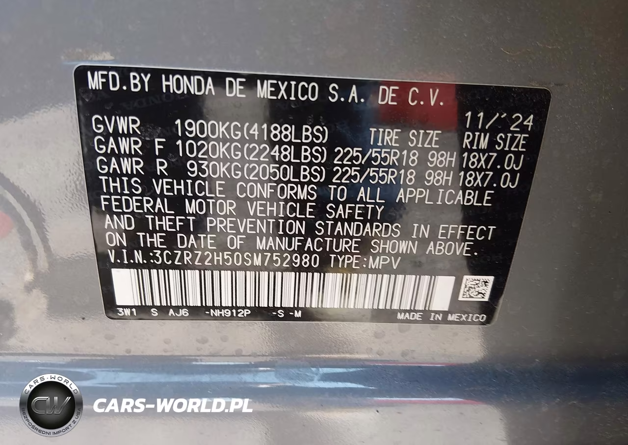 2025 Honda Hr-V Awd Sport VIN:3CZRZ2H50SM752980 - 9