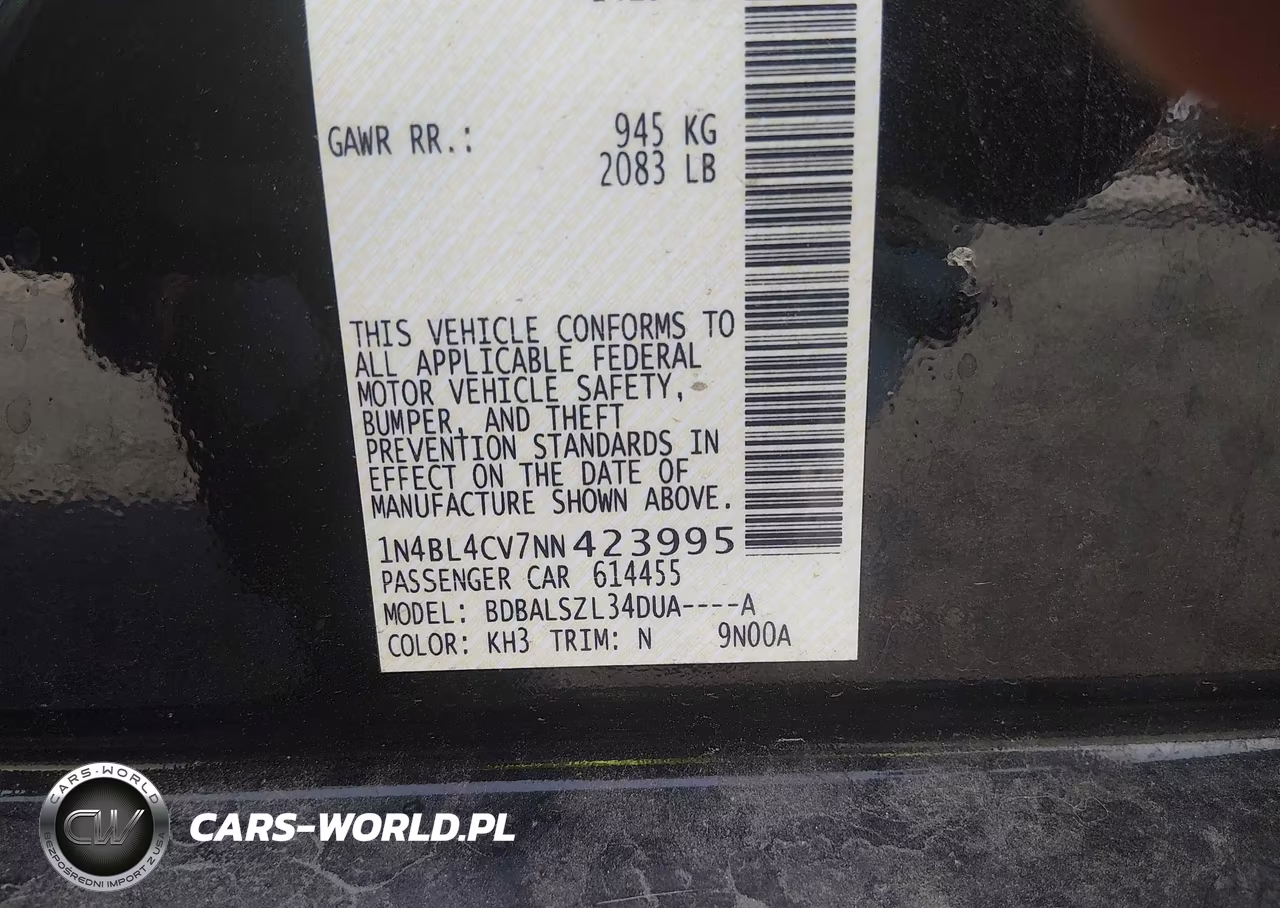 2022 Nissan Altima Sr Fwd VIN:1N4BL4CV7NN423995 - 9