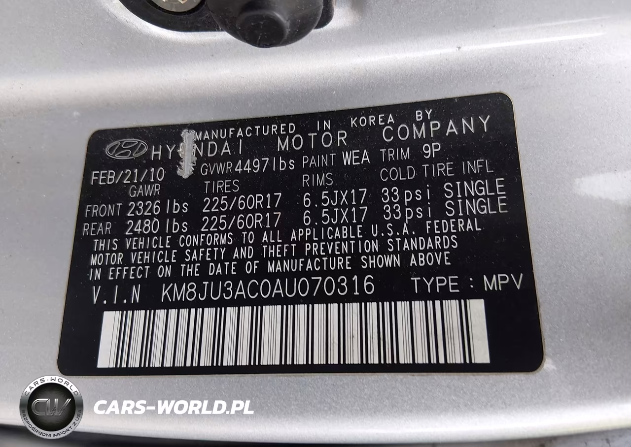 2010 Hyundai Tucson Gls VIN:KM8JU3AC0AU070316 - 9