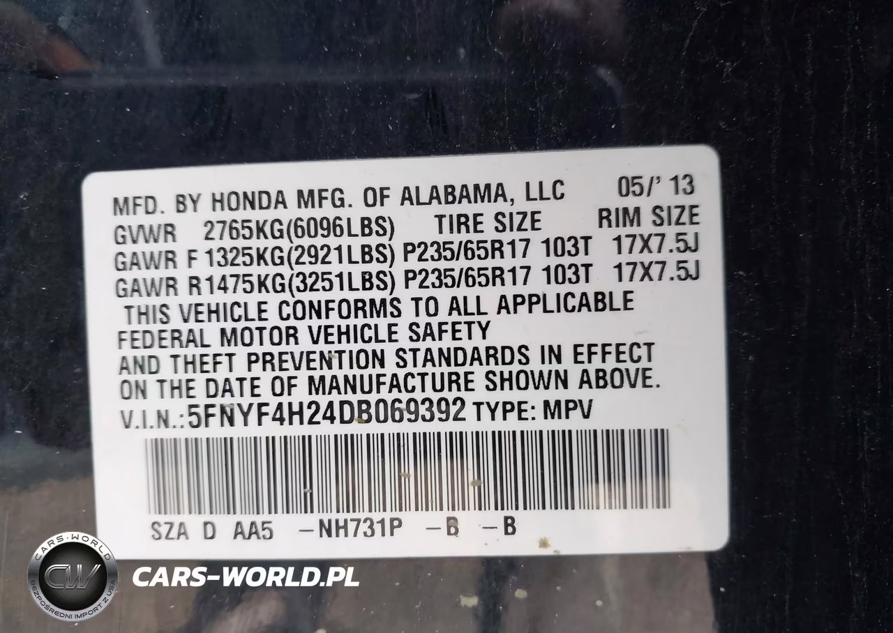 2013 Honda Pilot Lx VIN:5FNYF4H24DB069392 - 9