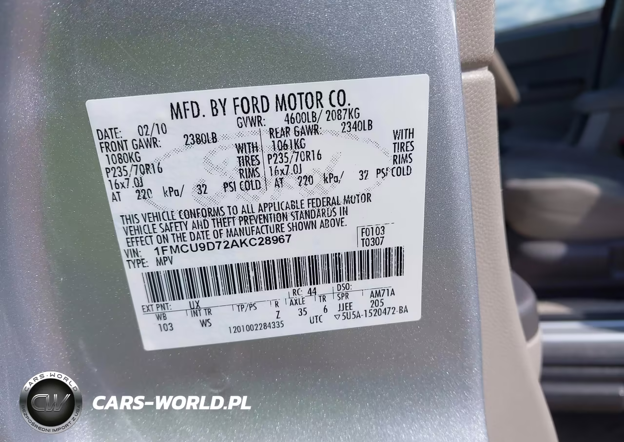 2010 Ford Escape Xlt VIN:1FMCU9D72AKC28967 - 9