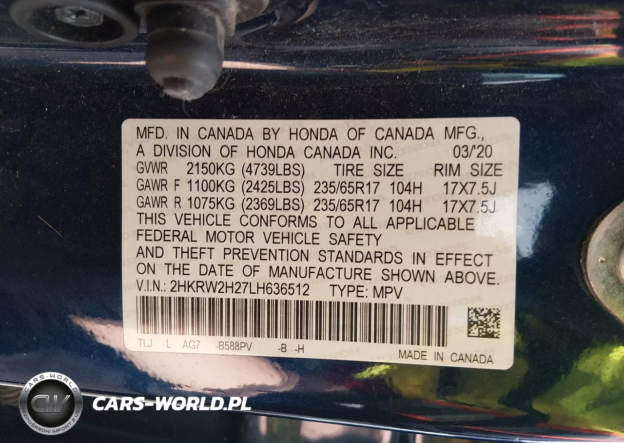 2020 Honda Cr-V Awd Lx VIN:2HKRW2H27LH636512 - 9