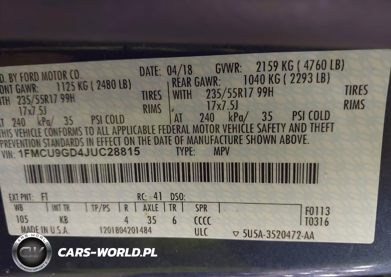 2018 Ford Escape Se VIN:1FMCU9GD4JUC28815 - 9