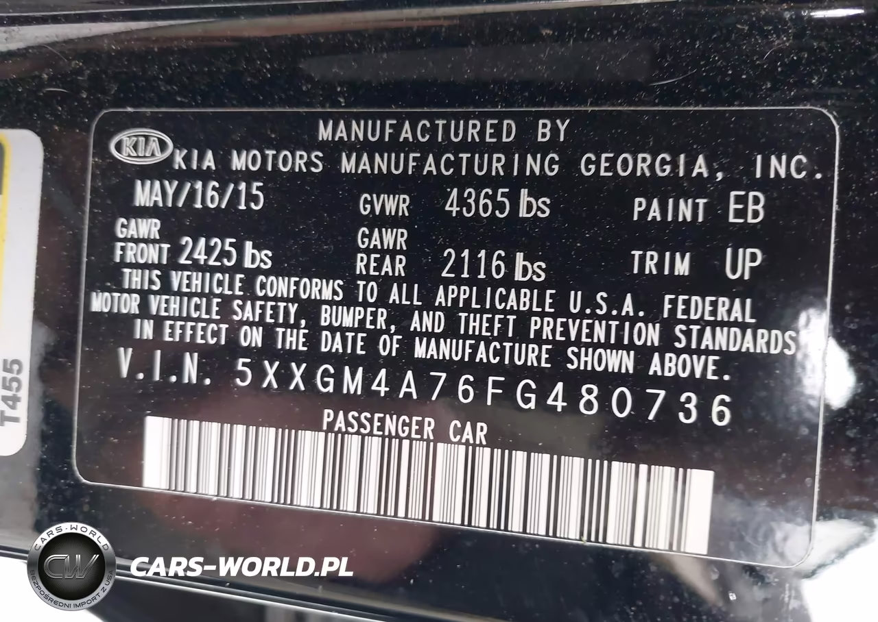2015 Kia Optima Lx VIN:5XXGM4A76FG480736 - 9