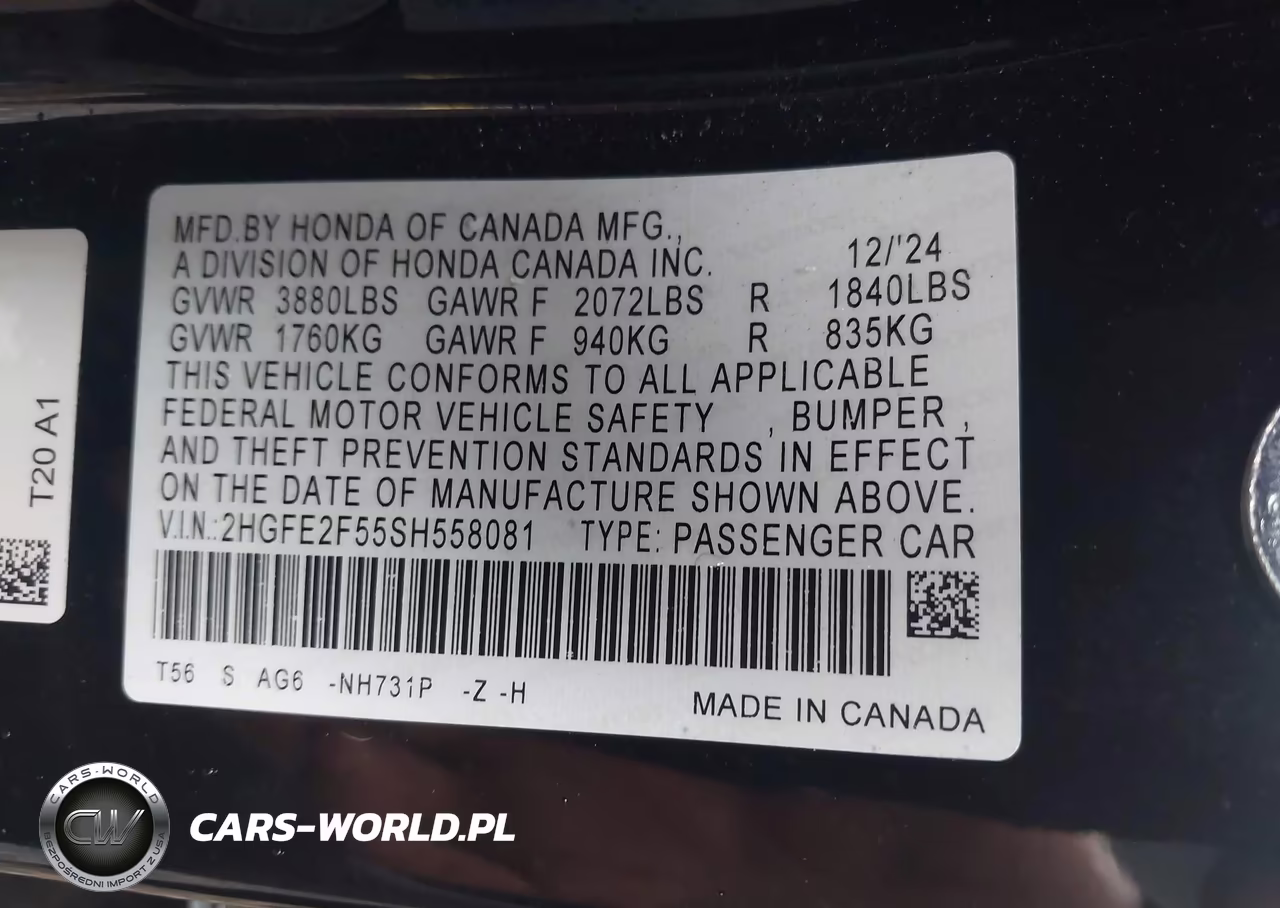 2025 Honda Civic Sport VIN:2HGFE2F55SH558081 - 9