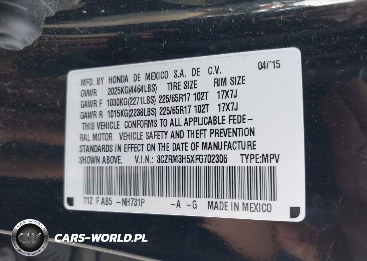 2015 Honda Cr-V Ex VIN:3CZRM3H5XFG702306 - 9