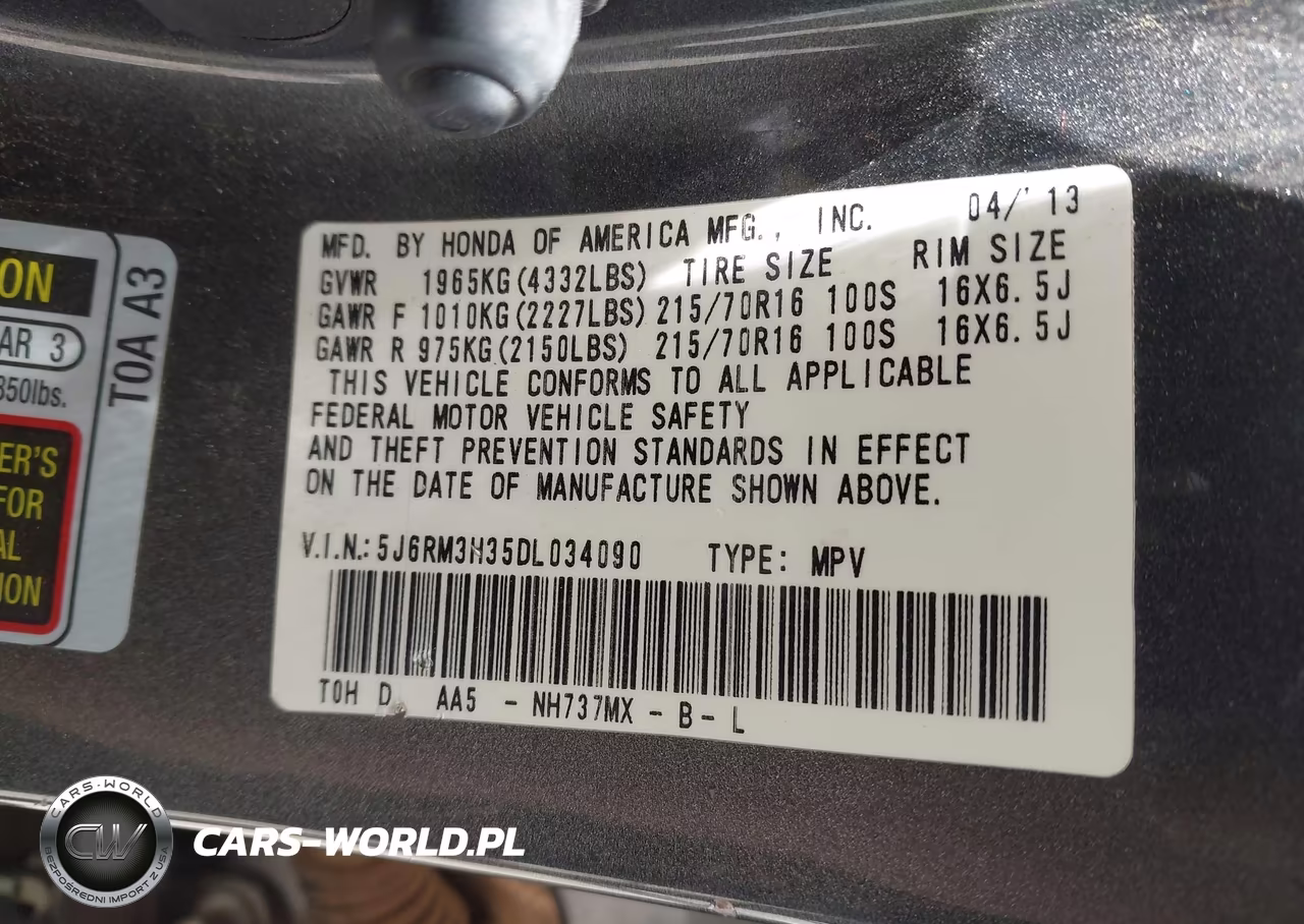 2013 Honda Cr-V Lx VIN:5J6RM3H35DL034090 - 9