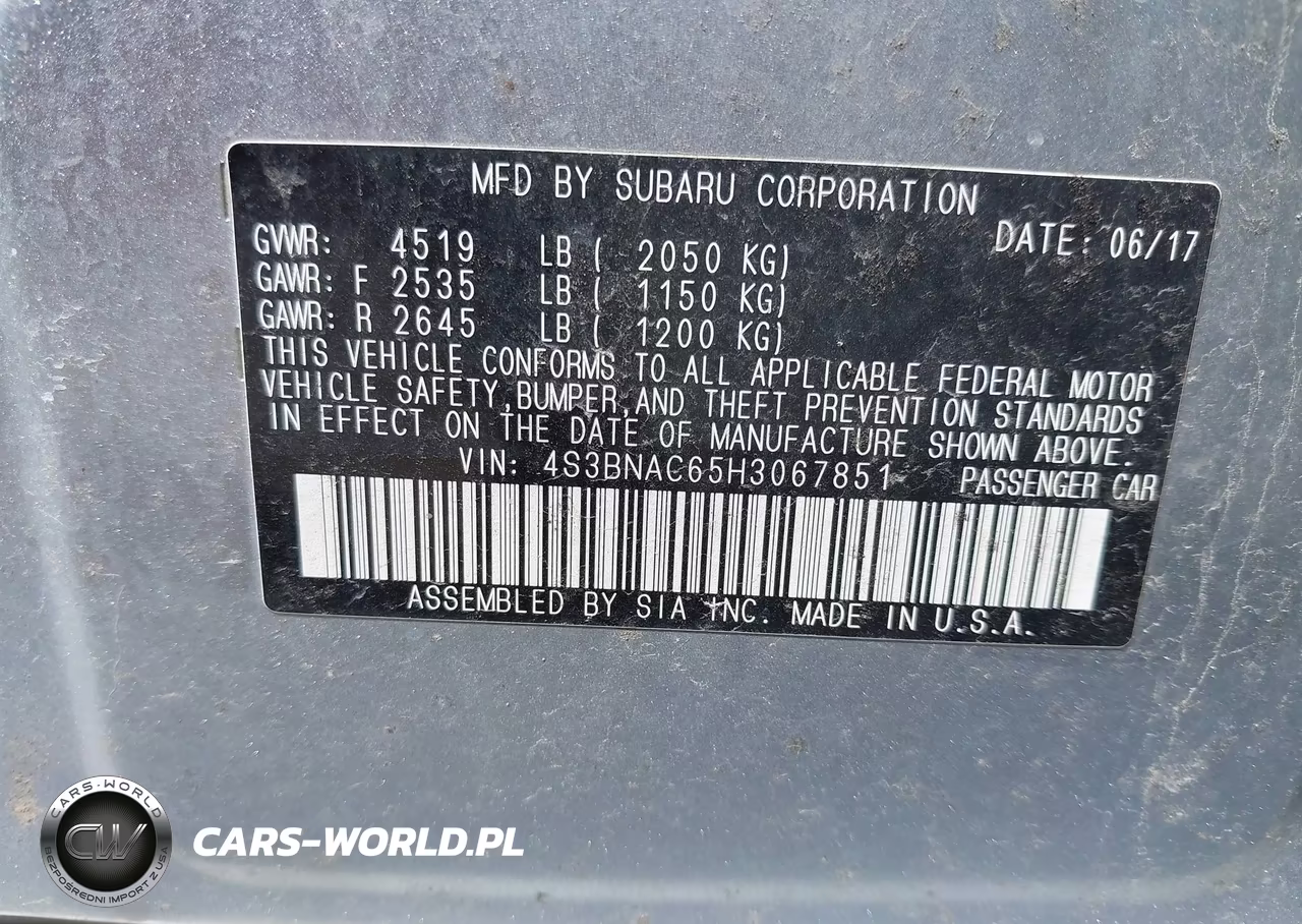 2017 Subaru Legacy 2.5I Premium VIN:4S3BNAC65H3067851 - 9