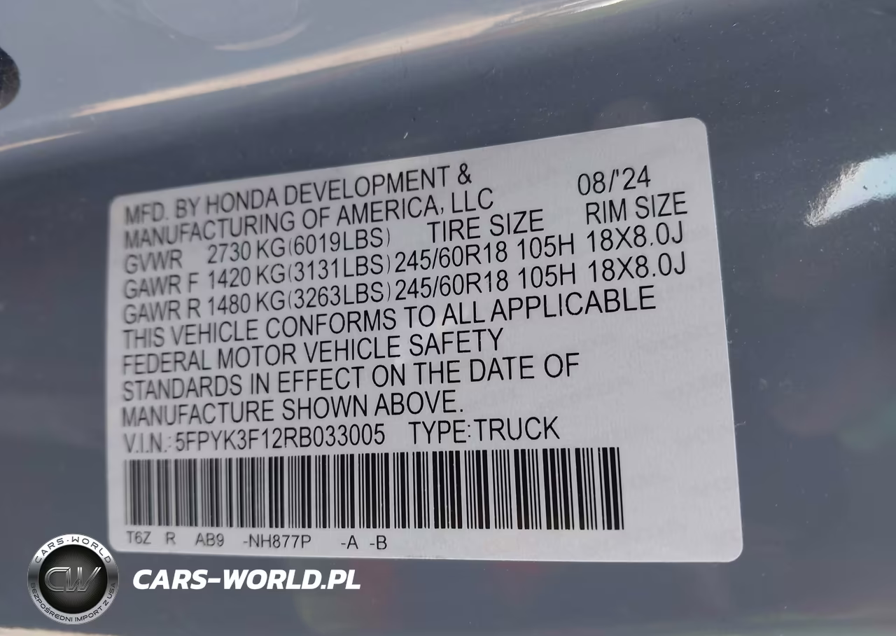 2024 Honda Ridgeline Sport VIN:5FPYK3F12RB033005 - 9