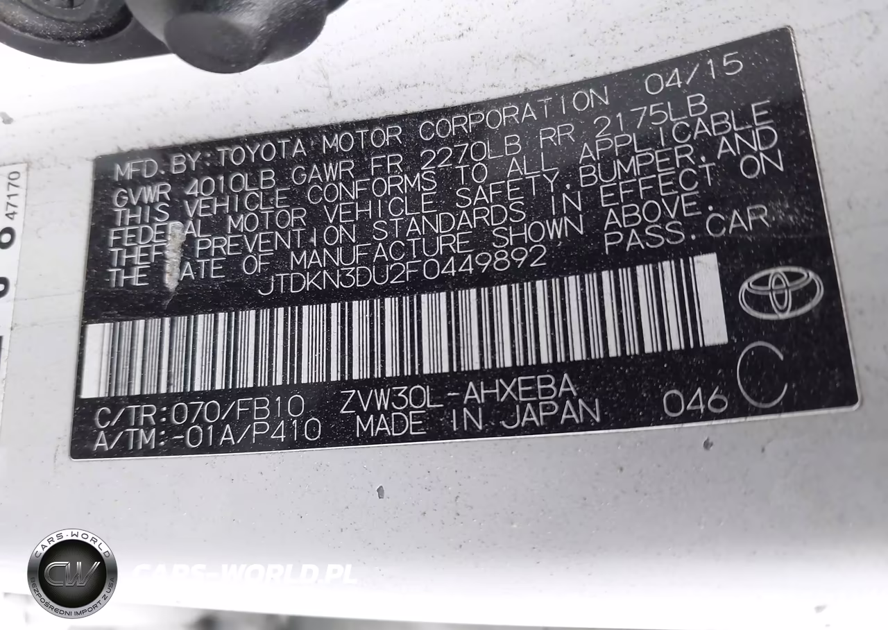 2015 Toyota Prius Two VIN:JTDKN3DU2F0449892 - 9