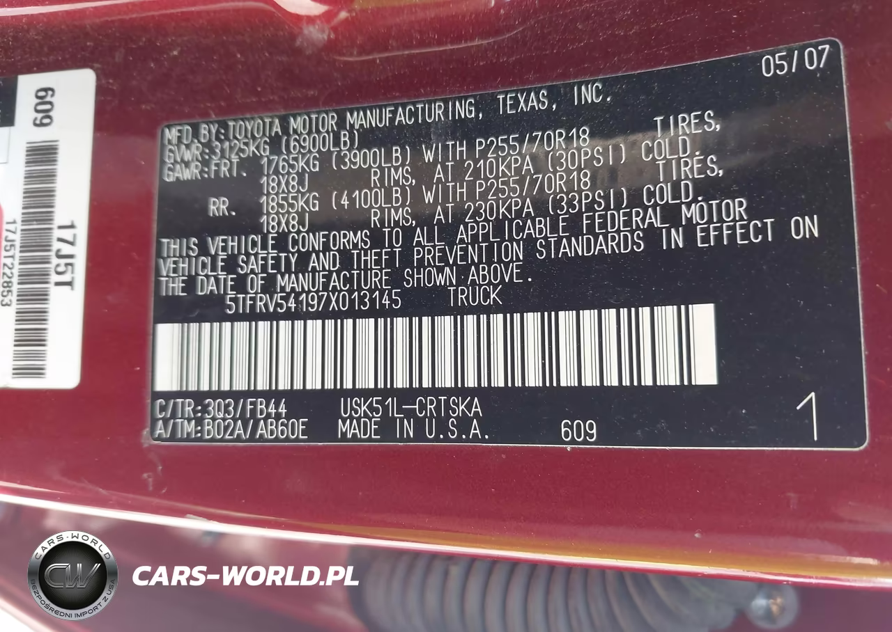 2007 Toyota Tundra Sr5 V8 VIN:5TFRV54197X013145 - 9