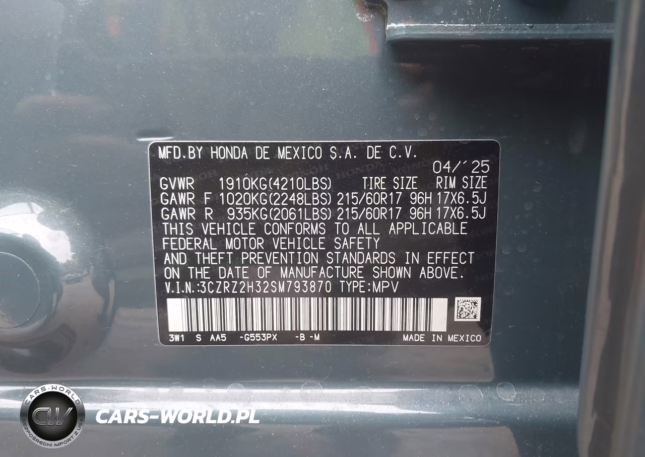 2025 Honda Hr-V Awd Lx VIN:3CZRZ2H32SM793870 - 9