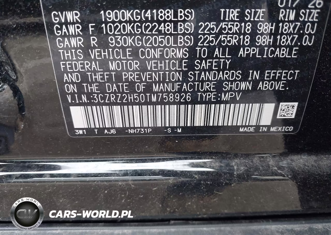 2026 Honda Hr-V Awd Sport VIN:3CZRZ2H50TM758926 - 9