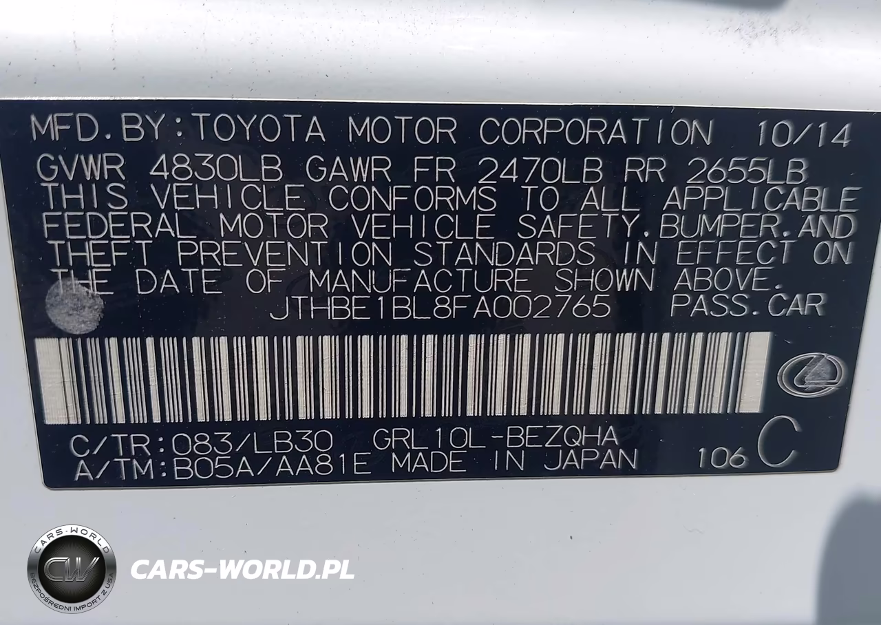 2015 Lexus Gs 350 VIN:JTHBE1BL8FA002765 - 9